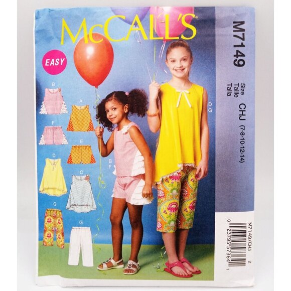 McCalls Pattern M7149 Size CHJ 7-14 Child Girl Top Tunic Shorts and Capris Uncut - Picture 1 of 2